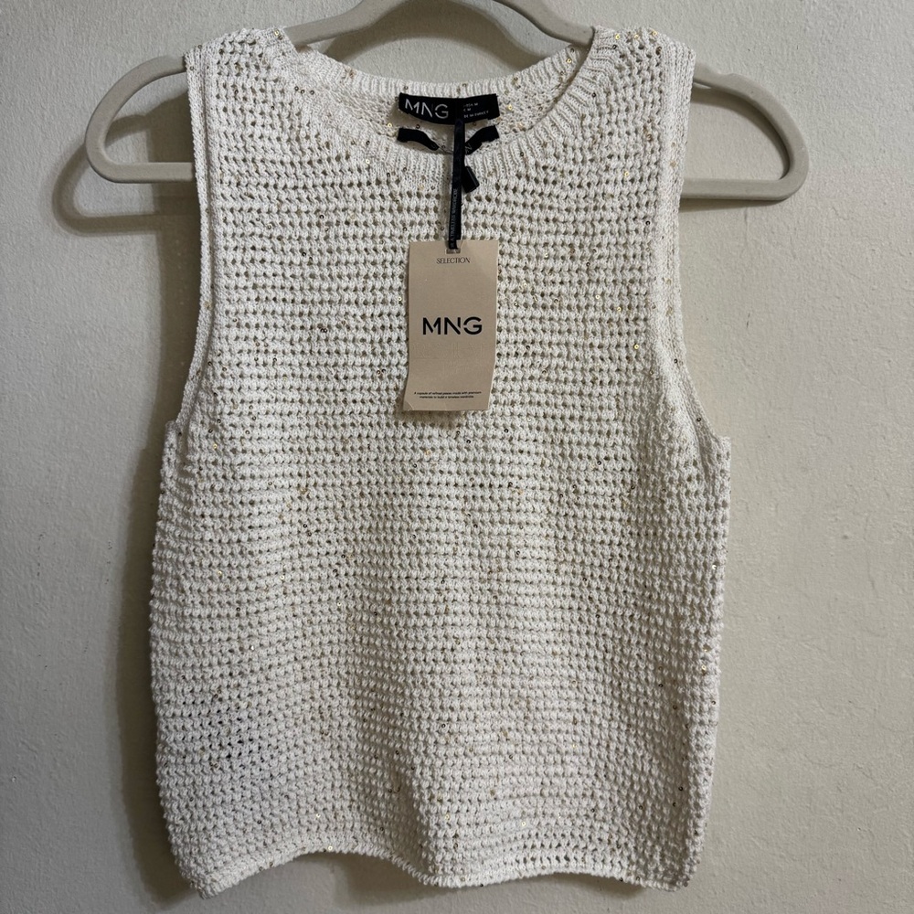 Mango White Textured Sleeveless Top Size M New with tags - Picture 2 of 8